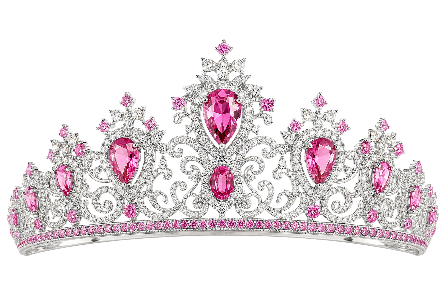 Silver tiara crown with pink rubies